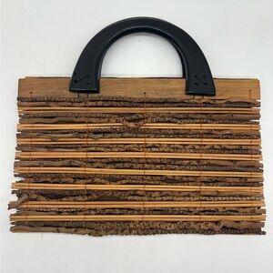 Wood Brown and Black Women's Hand Bag